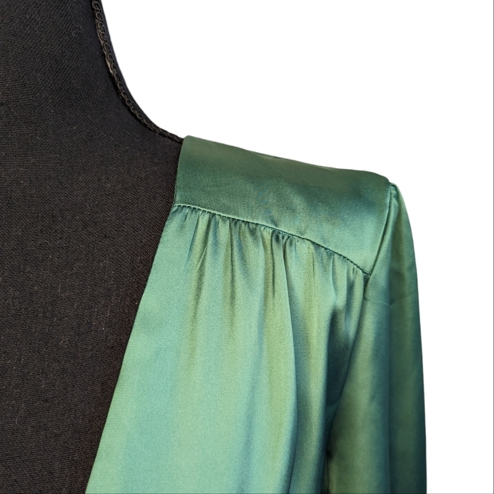 Lovers + Friends Green Satin Belted Long Sleeve Ivy Knee Length Dress Size XS - Picture 7 of 12